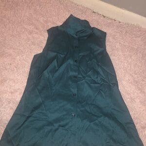 Kasper Sleeveless Dark Teal Button-Down Shirt